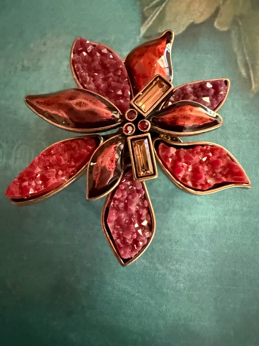 Floral Crystal Petal Brooch & Pendant in Red and Pink